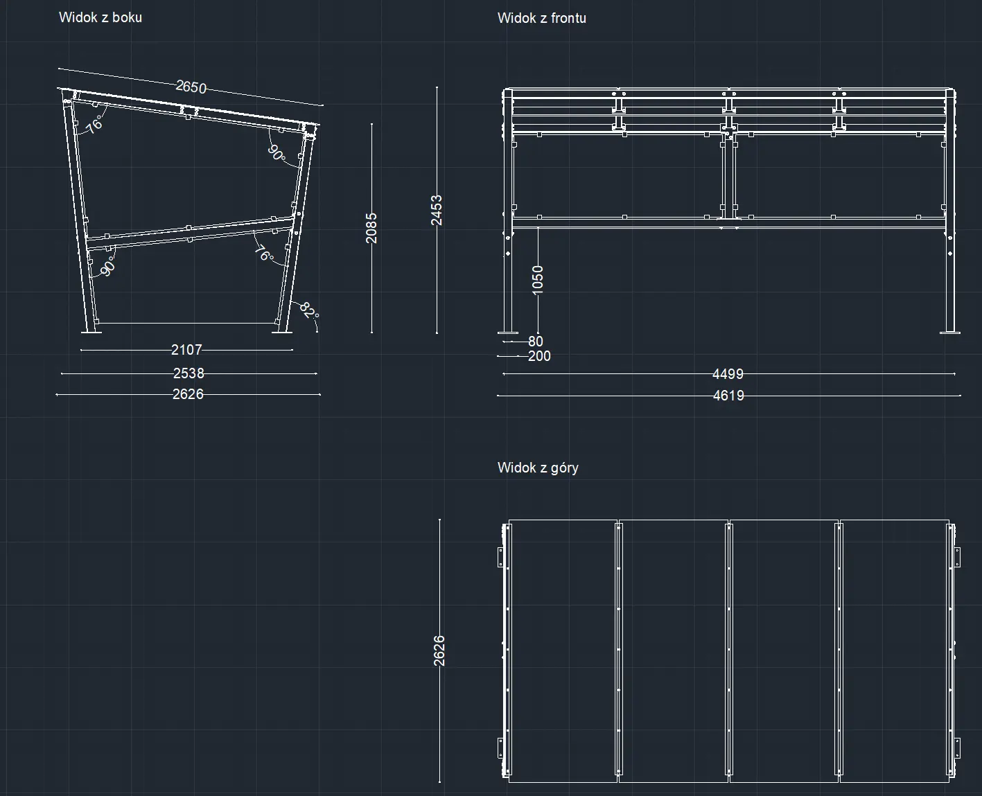 Maszynowa konstrukcja wiaty rowerowej PA.15.01 – profile 80x80 mm